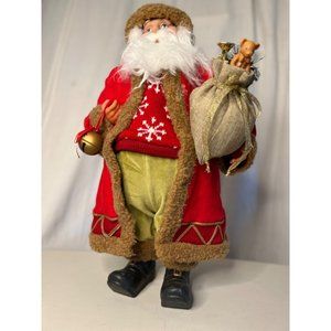VNT SANTS Holding a Bell and Burlap Bag with a Teddy Bear Horn and Spruce  Red H